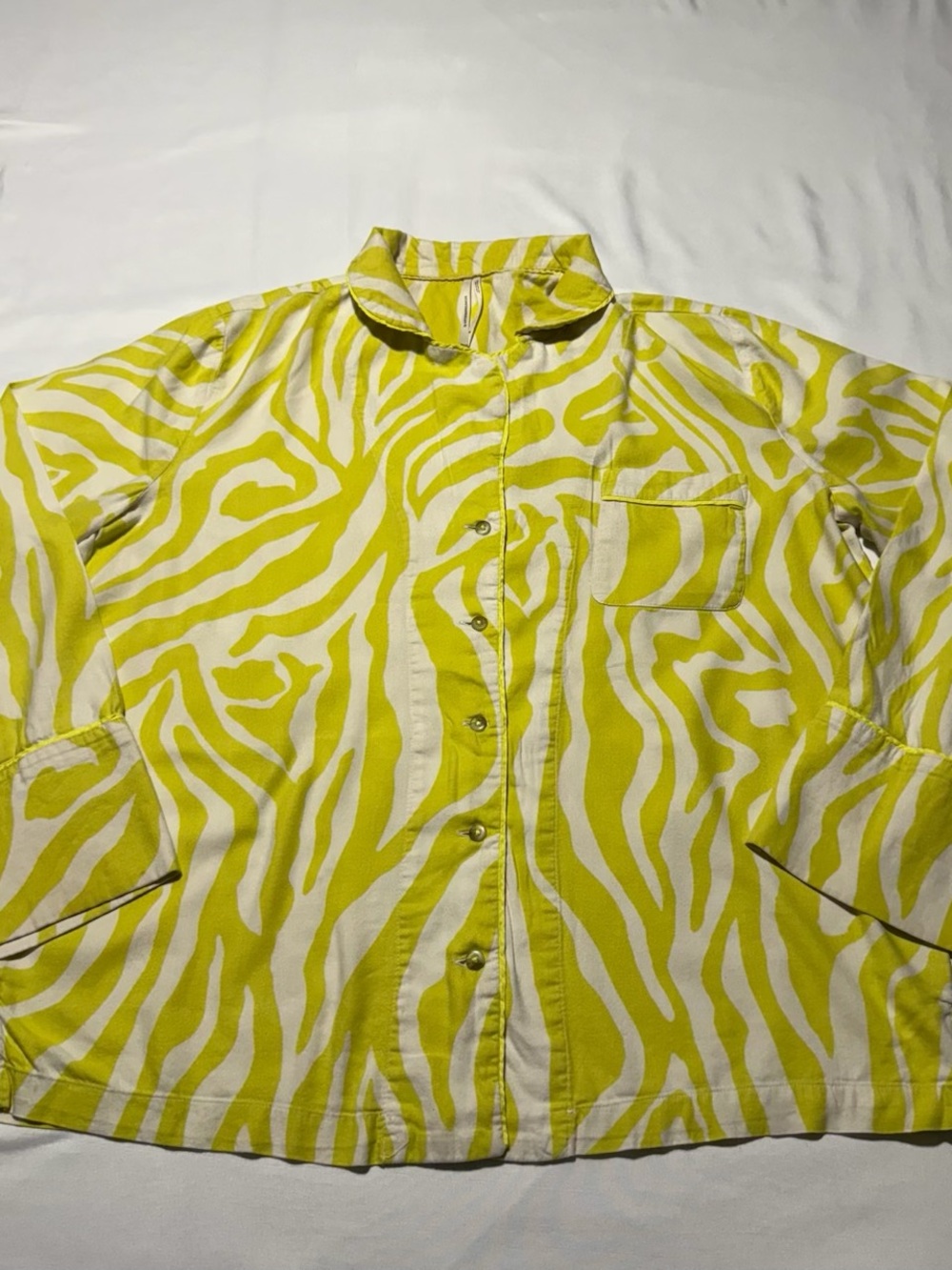 Anthropologie 2-piece Pajama Set Yellow White Zebra Print Button Top & Pants SzM - Picture 2 of 13